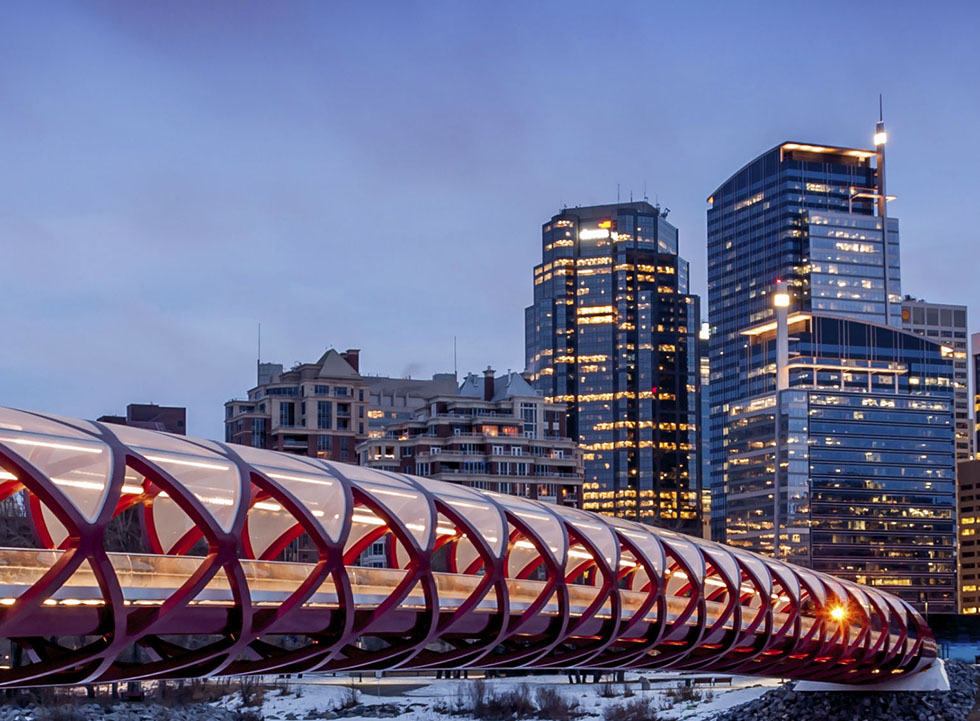 Calgary's Peace Bridge and downtown skyline